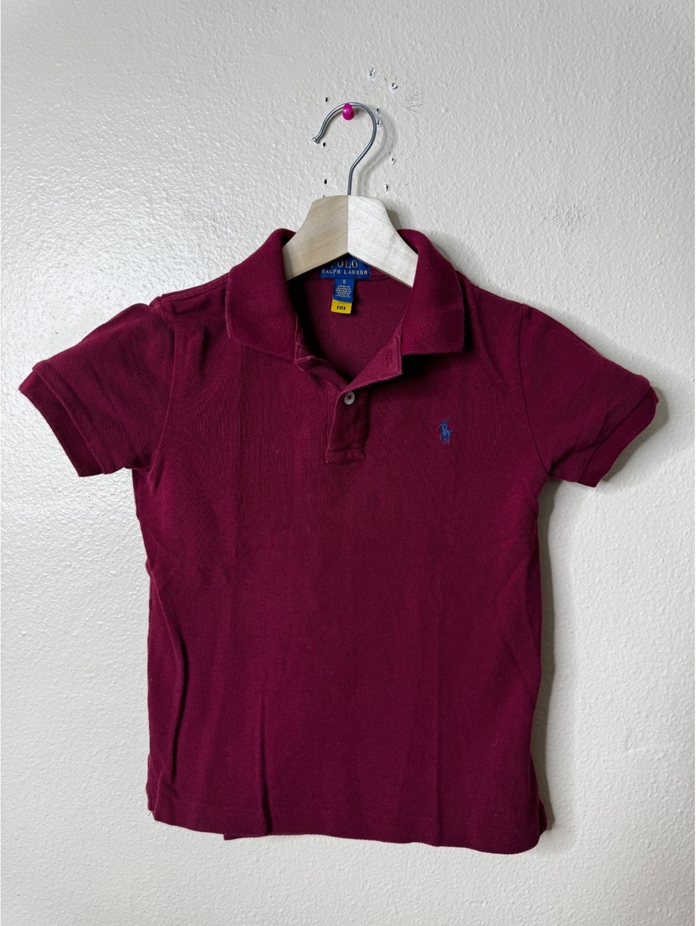 Polo Ralph Lauren Kids Size 6 Polo Shirt Burgundy Cotton Blue Pony Logo